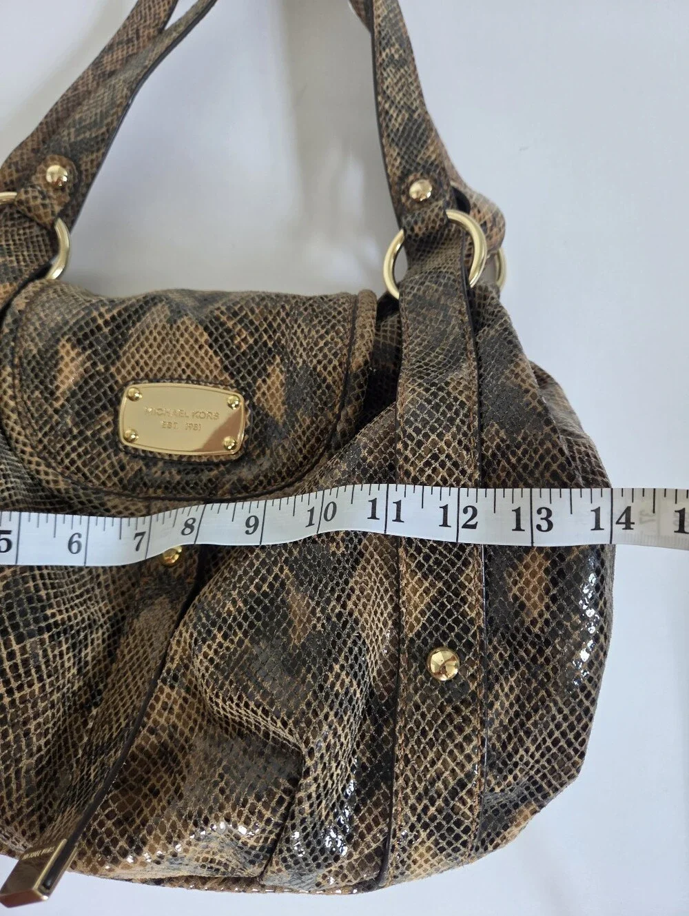 Like New Michael Kors Brimfield Large Leather Tote Shoulder Bag Python Snakeskin